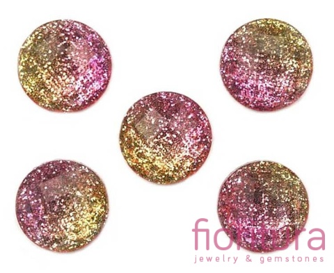 KABOSZON AKRYLOWY FASETOWANY Z BROKATEM KOŁO 12MM KOLOR ŻÓŁTY/RÓŻOWY