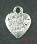 ZAWIESZKA SERCE Z NAPISEM ''MADE WITH LOVE'' 13X10MM KOLOR STARE SREBRO