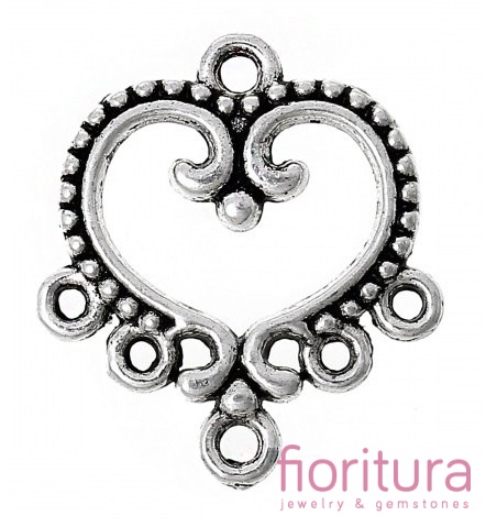 PODSTAWA KOLCZYKA SERCE, ROZDZIELACZ 19x21x1,7MM KOLOR STARE SREBRO