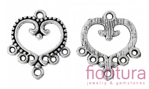 PODSTAWA KOLCZYKA SERCE, ROZDZIELACZ 19x21x1,7MM KOLOR STARE SREBRO