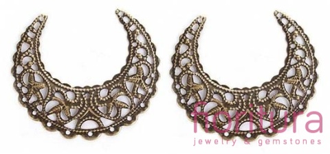 BAZA, ZAWIESZKA, PODSTAWA KOLCZYKA FILIGRAN PÓŁKSIĘŻYC 43x38x0,5MM KOLOR STARE ZŁOTO