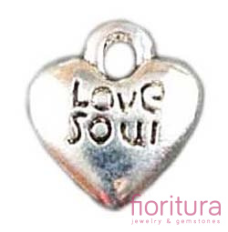 ZAWIESZKA SERCE Z NAPISEM LOVE SOUL 11X10MM KOLOR STARE SREBRO