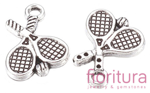 ZAWIESZKA DWIE RAKIETY DO TENISA Z PIŁKĄ 19x14MM KOLOR STARE SREBRO