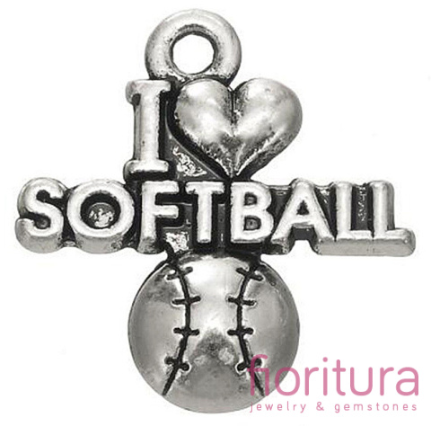 ZAWIESZKA I LOVE SOFTBALL 21x19MM KOLOR STARE SREBRO