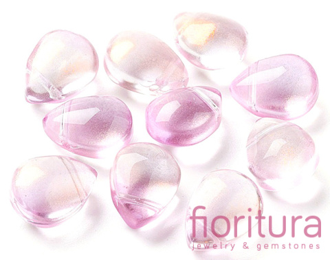 KORALIKI SZKLANE Z BROKATEM ŁEZKI GŁADKIE 12x9x6MM KOLOR PEARL PINK TRANSPARENT