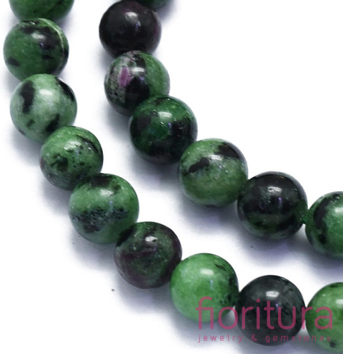 KAMIEŃ NATURALNY ZOISYT Z RUBINEM KULA 8MM SZNUR