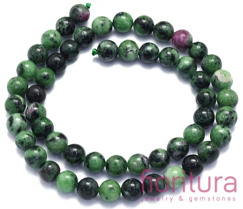 KAMIEŃ NATURALNY ZOISYT Z RUBINEM KULA 8MM SZNUR