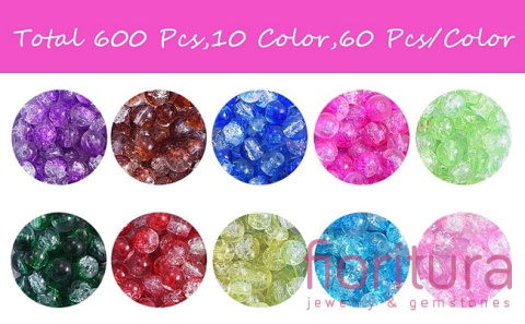 ZESTAW KORALIKÓW SZKLANYCH CRACLE  KULA 6MM 10 KOLORÓW 600 SZT