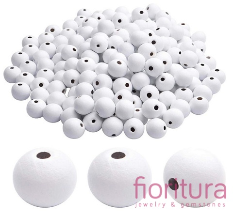 KORALIKI DREWNIANE KULA 8MM KOLOR BIAŁY
