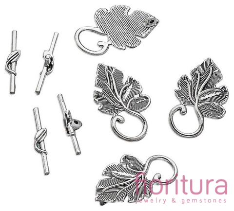 ZAPIĘCIE PRZEKŁADKOWE LIŚĆ 37x23x2MM KOLOR STARE SREBRO