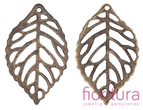 BAZA, ŁĄCZNIK,ZAWIESZKA FILIGRAN LIŚĆ 24x14x0,2MM KOLOR STARE ZŁOTO