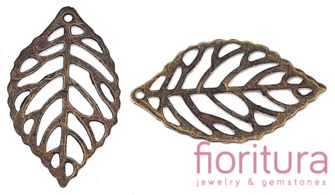 BAZA, ŁĄCZNIK,ZAWIESZKA FILIGRAN LIŚĆ 24x14x0,2MM KOLOR STARE ZŁOTO