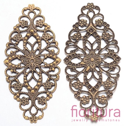 BAZA, ŁĄCZNIK, ZAWIESZKA FILIGRAN OWAL 81x35x1MM KOLOR STARE ZŁOTO