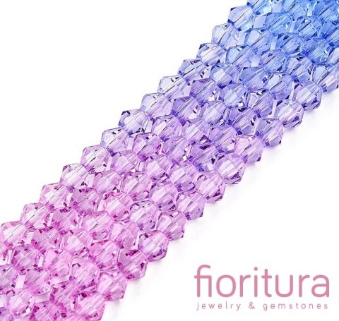 KORALIKI SZKLANE FASETOWANE BICON 4,5x4MM KOLOR NIEBIESKI/RÓŻOWY CIENIOWANY
