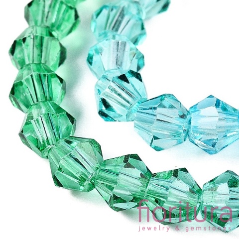 KORALIKI SZKLANE FASETOWANE BICON 4,5x4MM KOLOR NIEBIESKI/ZIELONY CIENIOWANY