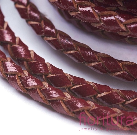 RZEMIEŃ OKRĄGŁY PLECIONY SKÓRA NATURALNA 3MM KOLOR DARK RED