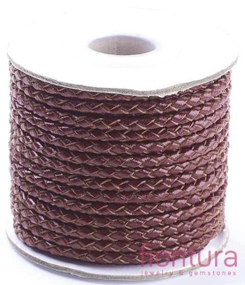 RZEMIEŃ OKRĄGŁY PLECIONY SKÓRA NATURALNA 3MM KOLOR DARK RED