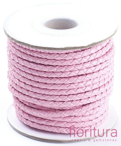 RZEMIEŃ OKRĄGŁY PLECIONY SKÓRA NATURALNA 3MM KOLOR PEARL PINK