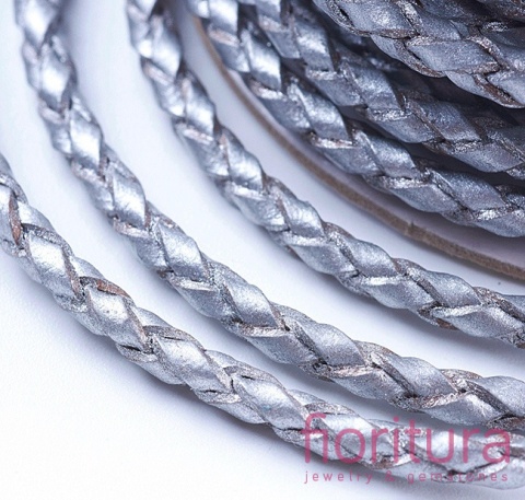 RZEMIEŃ OKRĄGŁY PLECIONY SKÓRA NATURALNA 3MM KOLOR SILVER