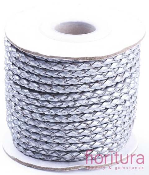 RZEMIEŃ OKRĄGŁY PLECIONY SKÓRA NATURALNA 3MM KOLOR SILVER