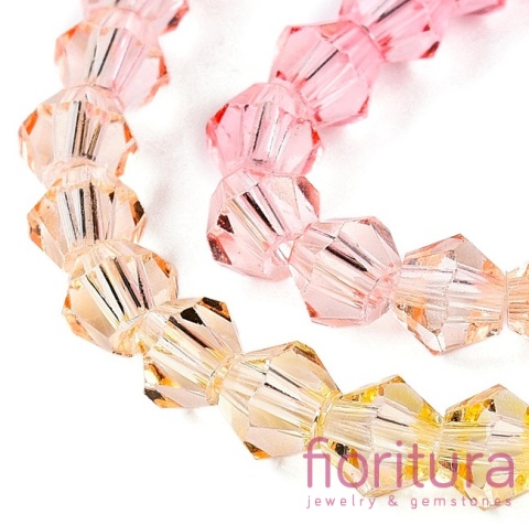 KORALIKI SZKLANE FASETOWANE BICON 4,5x4MM KOLOR RÓŻOWY/ŻÓŁTY CIENIOWANY