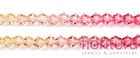 KORALIKI SZKLANE FASETOWANE BICON 4,5x4MM KOLOR RÓŻOWY/ŻÓŁTY CIENIOWANY