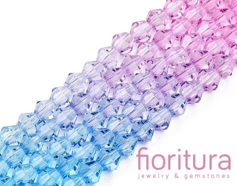 KORALIKI SZKLANE FASETOWANE BICON 4,5x4MM KOLOR NIEBIESKI/RÓŻOWY CIENIOWANY