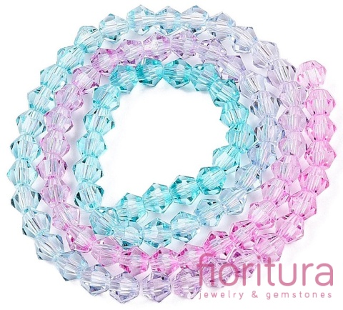 KORALIKI SZKLANE FASETOWANE BICON 4,5x4MM KOLOR NIEBIESKI/RÓŻOWY CIENIOWANY