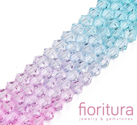 KORALIKI SZKLANE FASETOWANE BICON 4,5x4MM KOLOR NIEBIESKI/RÓŻOWY CIENIOWANY