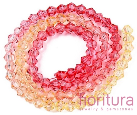 KORALIKI SZKLANE FASETOWANE BICON 4,5x4MM KOLOR CZERWONY/ŻÓŁTY CIENIOWANY