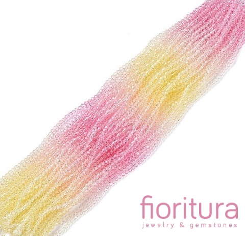 KORALIKI SZKLANE FASETOWANE BICON 4,5x4MM KOLOR RÓŻOWY/ŻÓŁTY CIENIOWANY