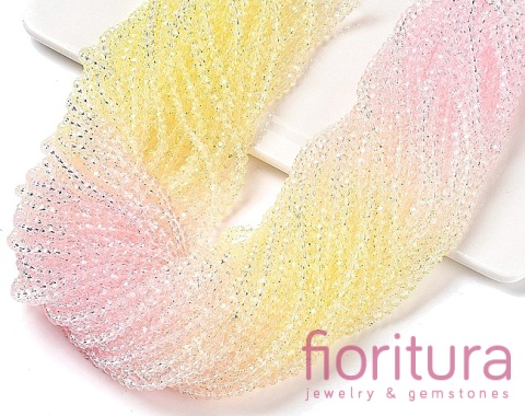 KORALIKI SZKLANE OPONKA FASETOWANA 4,5x3,6MM KOLOR RÓŻOWY/ŻÓŁTY CIENIOWANY TRANSPARENTNY