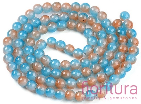KORALIKI SZKLANE IMITACJA JADEITU KULA 8MM KOLOR NIEBIESKI/BEŻOWY CIENIOWANY 