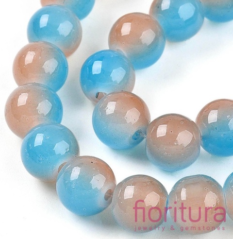 KORALIKI SZKLANE IMITACJA JADEITU KULA 8MM KOLOR NIEBIESKI/BEŻOWY CIENIOWANY 