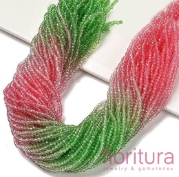 KORALIKI SZKLANE OPONKA FASETOWANA 4,5x3,6MM KOLOR ZIELONY/RÓŻOWY CIENIOWANY TRANSPARENTNY