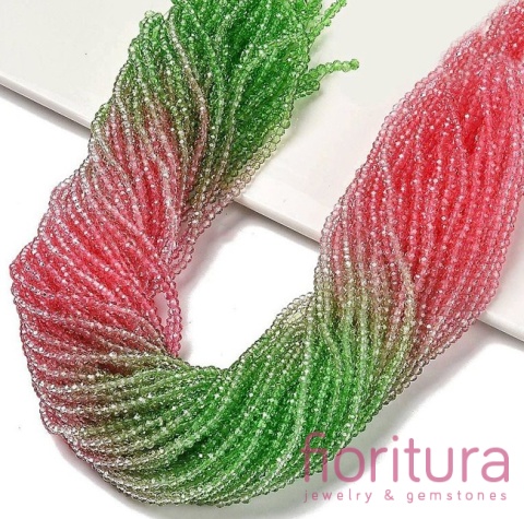 KORALIKI SZKLANE OPONKA FASETOWANA 4,5x3,6MM KOLOR ZIELONY/RÓŻOWY CIENIOWANY TRANSPARENTNY