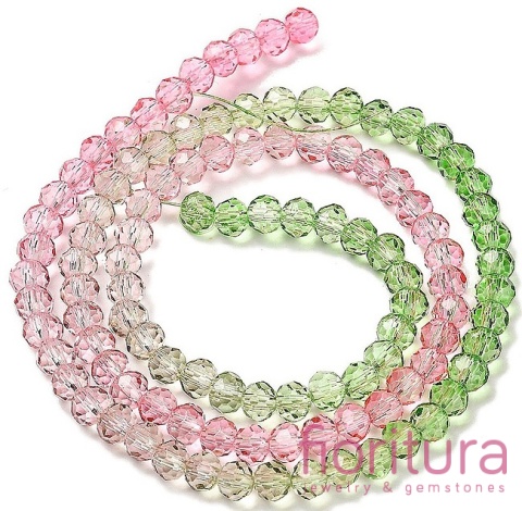 KORALIKI SZKLANE OPONKA FASETOWANA 4,5x3,6MM KOLOR ZIELONY/RÓŻOWY CIENIOWANY TRANSPARENTNY