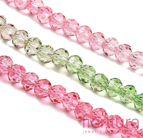 KORALIKI SZKLANE OPONKA FASETOWANA 4,5x3,6MM KOLOR ZIELONY/RÓŻOWY CIENIOWANY TRANSPARENTNY