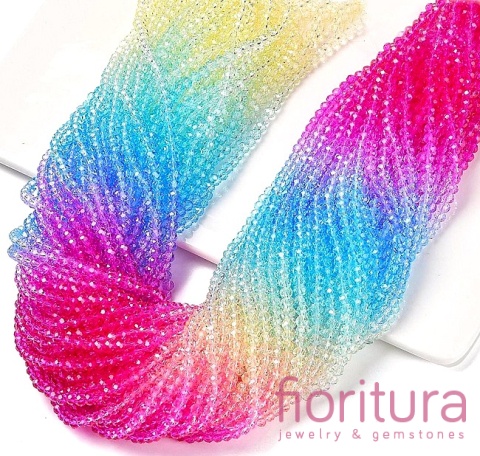 KORALIKI SZKLANE OPONKA FASETOWANA 4,5x3,6MM KOLOR MIESZANY CIENIOWANY TRANSPARENTNY