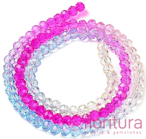 KORALIKI SZKLANE OPONKA FASETOWANA 4,5x3,6MM KOLOR MIESZANY CIENIOWANY TRANSPARENTNY