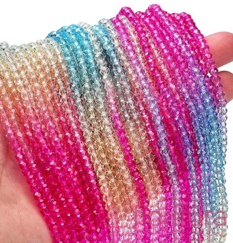 KORALIKI SZKLANE OPONKA FASETOWANA 4,5x3,6MM KOLOR MIESZANY CIENIOWANY TRANSPARENTNY