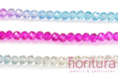 KORALIKI SZKLANE OPONKA FASETOWANA 4,5x3,6MM KOLOR MIESZANY CIENIOWANY TRANSPARENTNY