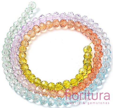 KORALIKI SZKLANE OPONKA FASETOWANA 4,5x3,6MM KOLOR MIESZANY CIENIOWANY TRANSPARENTNY