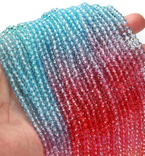 KORALIKI SZKLANE OPONKA FASETOWANA 4,5x3,6MM KOLOR MIESZANY CIENIOWANY TRANSPARENTNY