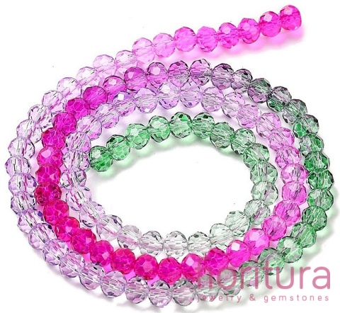 KORALIKI SZKLANE OPONKA FASETOWANA 4,5x3,6MM KOLOR MIESZANY CIENIOWANY TRANSPARENTNY