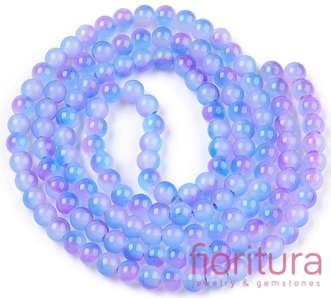 KORALIKI SZKLANE IMITACJA JADEITU  KULA 8MM KOLOR NIEBIESKI/RÓŻOWY CIENIOWANY 