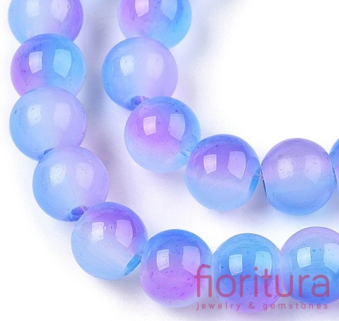KORALIKI SZKLANE IMITACJA JADEITU  KULA 8MM KOLOR NIEBIESKI/RÓŻOWY CIENIOWANY 