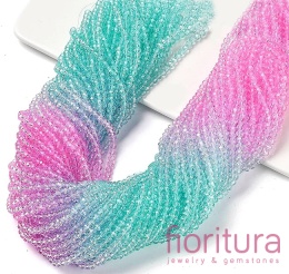 KORALIKI SZKLANE OPONKA FASETOWANA 4,5x3,6MM KOLOR RÓŻOWY/ZIELONY CIENIOWANY TRANSPARENTNY