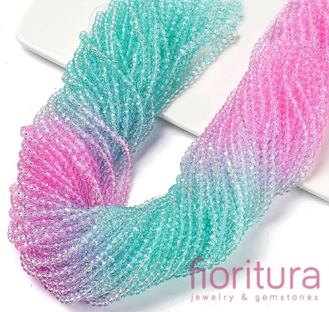 KORALIKI SZKLANE OPONKA FASETOWANA 4,5x3,6MM KOLOR RÓŻOWY/ZIELONY CIENIOWANY TRANSPARENTNY