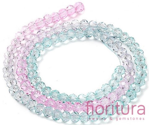 KORALIKI SZKLANE OPONKA FASETOWANA 4,5x3,6MM KOLOR RÓŻOWY/ZIELONY CIENIOWANY TRANSPARENTNY